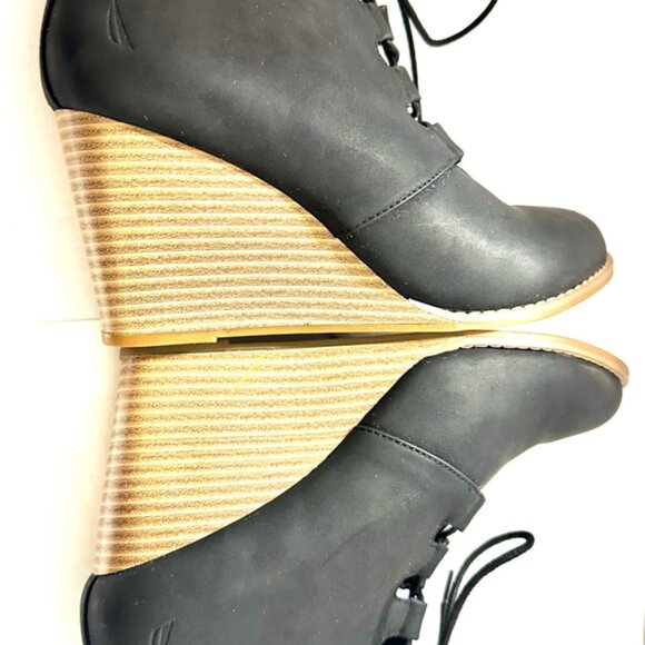 Nautica Waterline Wedge Booties Ankle Lace Up Black Size 8.5 - Picture 5 of 7